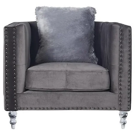 Glam Upholstered Chair with Nailhead Trim and Crystal Tufted Back